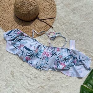 Raisins Floral Flounce Off Shoulder Bikini Top